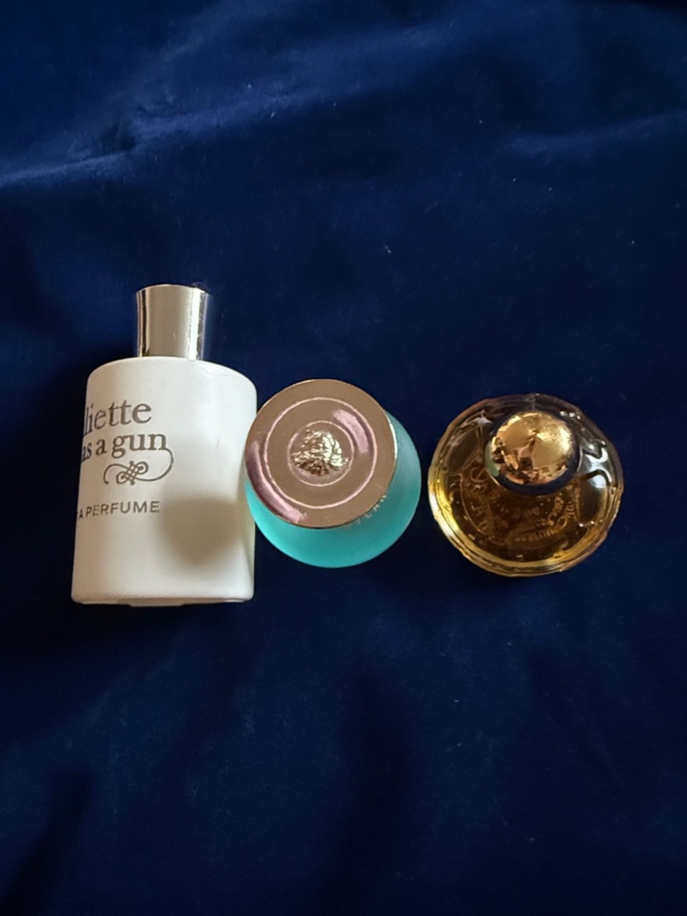 Miniture Perfume Trio — White, Aqua & Amber Bottles